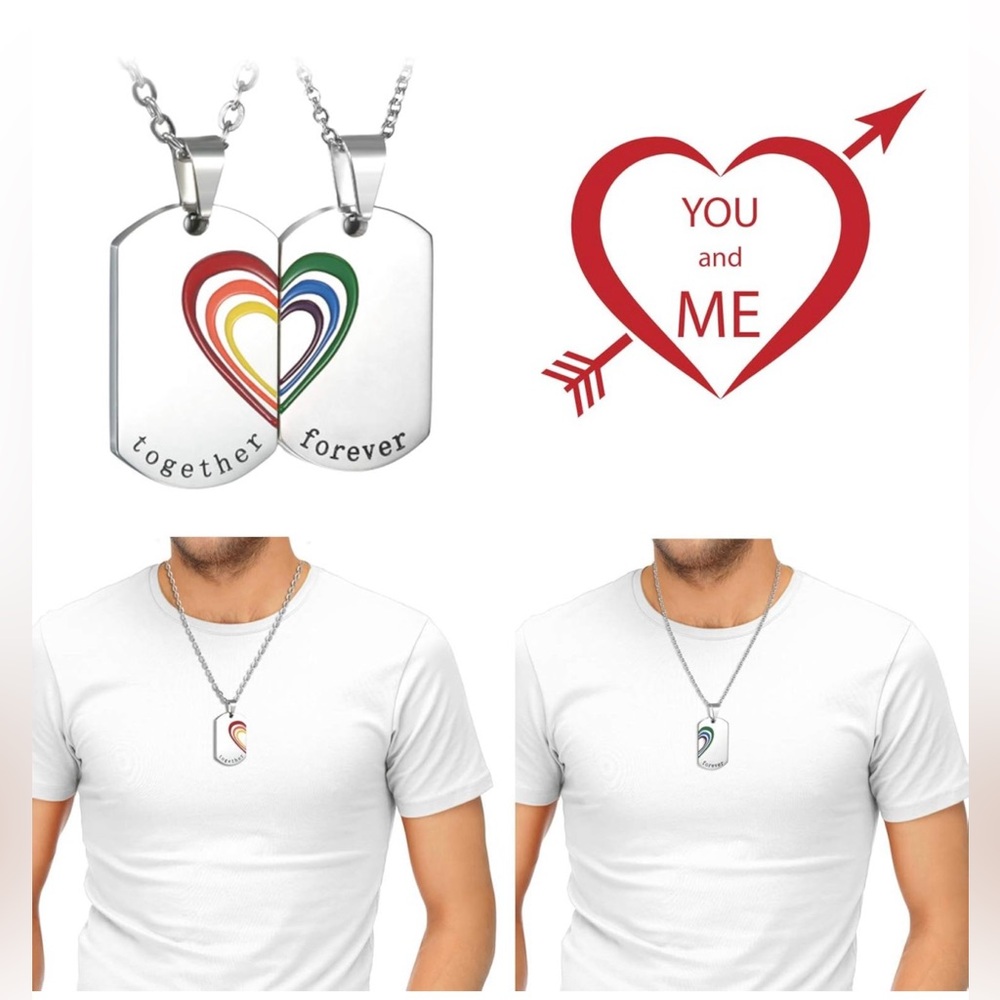 Jakob Miller Rainbow LGBT Pride Matching Heart Dog Tag Stainless Steel Unisex